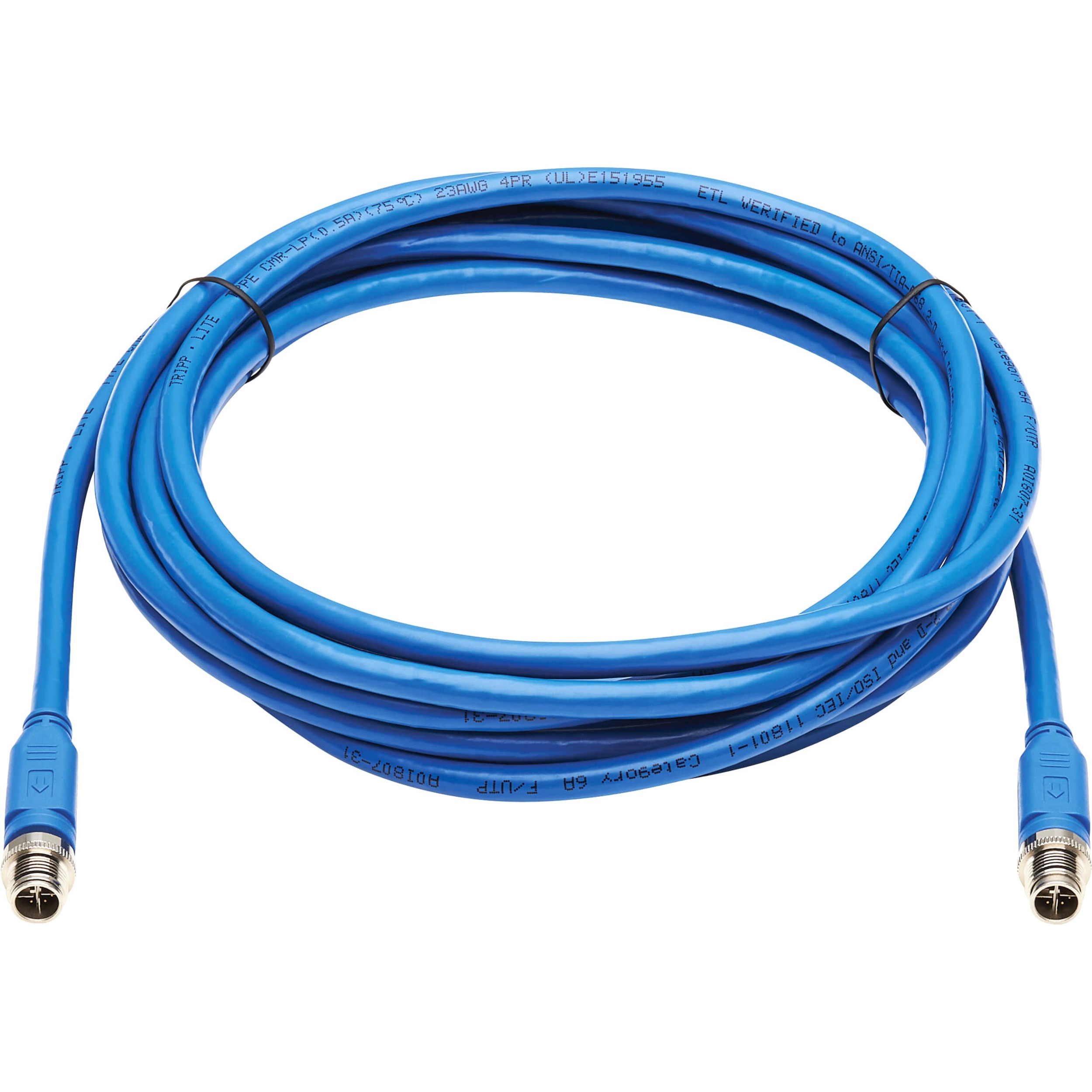 Tripp Lite NM12-6A1-10M-BL M12 X-Code Cat6a 10G Ethernet Cable, M/M, Blue, 10 m (32.8 ft.) - 32.8 ft Category 6a Network Cable for Network Device, Controller, Switch, Security Device, Surveillance Camera, VoIP Device, Access Control Device - First End: 1 
