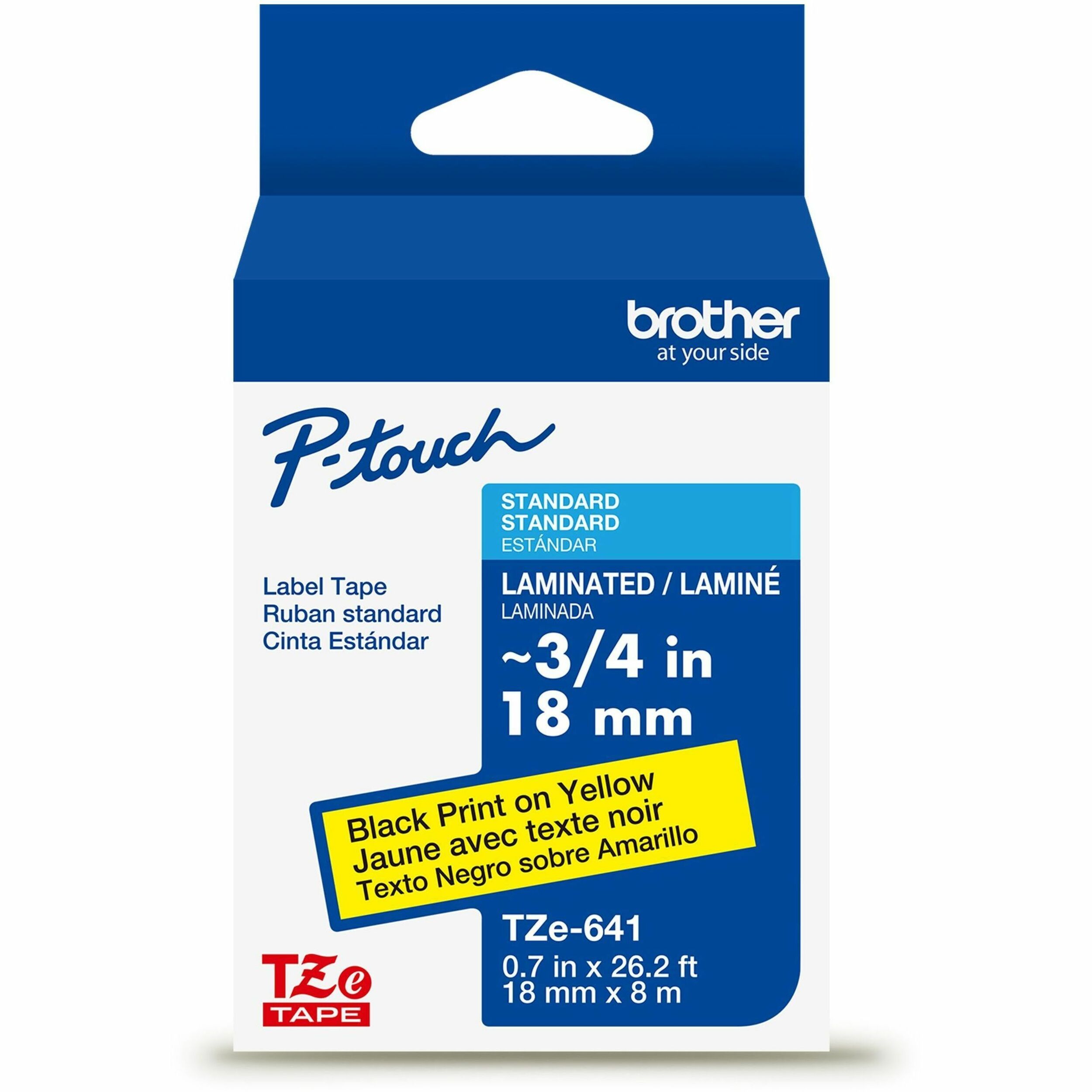 Brother Genuine P-touch TZe641 BK on YL Label Tape, Laminated, 18mmX8m