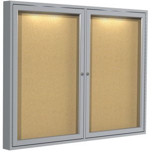 Bulletin Board,w/Concealed Light,Cork Surface,2-Door,4'x3'
