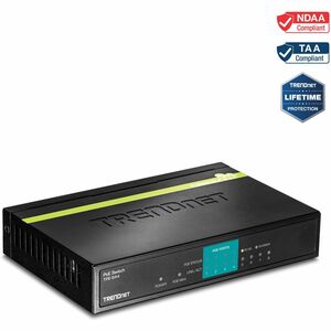 TRENDnet 8-Port 10/100Mbps PoE Switch, 4 x 10/100 Ports, 4 x 10/100 PoE Ports, 30W PoE Power Budget, 1.6 Gbps Switching Capacity, 802.3af, Lifetime Protection, Black, TPE-S44