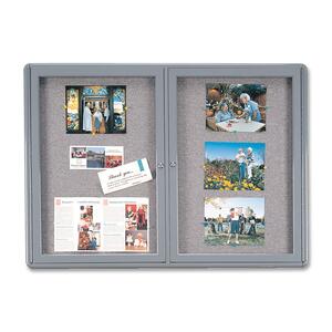 Enclosed Fabric Tackboard,2-Door,34x47 ,Aluminum Frame