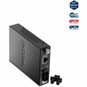 TRENDnet Intelligent 1000Base-T to 1000Base-SX Multi-Mode SC Fiber Media Converter, Up to 550M (1800 ft), Fiber to Ethernet Converter, 2Gbps Switching Capacity, Lifetime Protection, Black, TFC-1000MSC