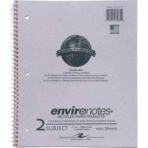 Wirebound Notebook,2-Sub,College Rule,100/Shts,11x9 ,Gray