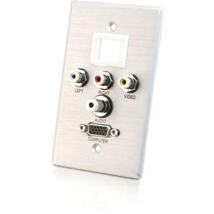 C2G Single Gang HD15 + 3.5mm + RCA A/V + Keystone Wall Plate - Brushed Aluminum