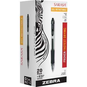 Zebra Sarasa Dry X20 Retractable Gel Pen - 0.7mm Medium Pen Point -  Retractable - Black Pigment-based Ink - Translucent Barrel - 20 + 4 / Pack  - Bluebird Office Supplies