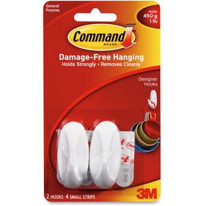 Hooks w/ Adhesive Strips, Small Designer, Hold 1lb, 2/PK, WE