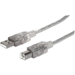 Manhattan Hi-Speed USB 2.0 A Male to B Male Device Cable, 10', Translucent Silver