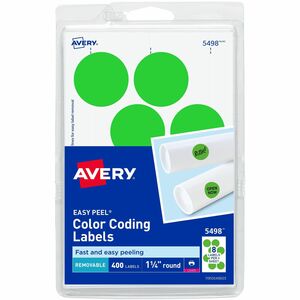 Avery® Removable Print or Write Color Coding Labels for Laser Printers, 1-1/4" Round, Neon Green, 400 Labels (5498)