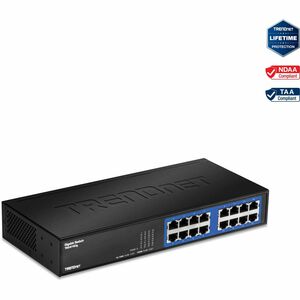 TRENDnet 6-Port Unmanaged Gigabit GREENnet Desktop Metal Switch, Ethernet-Network Switch, 16 x 10-100-1000 RJ-45 Ports, 32 Gbps Forwarding Capacity, Lifetime Protection, Black, TEG-S16DG