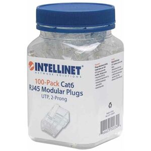 Intellinet Network Solutions Cat6 RJ45 Modular Plugs, 2-Prong, UTP, For Stranded Wire, 100 Plugs in Jar