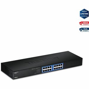 TRENDnet 16-Port Unmanaged Gigabit GREENnet Switch, 16 x RJ-45 Ports, 32Gbps Switching Capacity, Fanless, Rack Mountable, Network Ethernet Switch, Lifetime Protection, Black, TEG-S16G