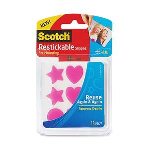 Restickable Shapes, Adhesive, 7/8x7/8 , 18/PK, Pink
