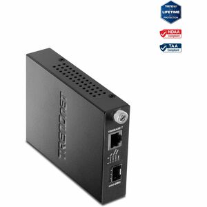 TRENDnet 100/1000Base-T To SFP Fiber Media Converter, Fiber To Ethernet Converter, 1 x 10/100/1000Base-T RJ-45 Port,1 x Mini-GBIC Slot, Lifetime Protection, Black, TFC-1000MGA