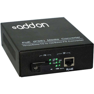 AddOn 10/100Base-TX(RJ-45) to 100Base-BXD(SC) BiDi SMF 1550nm/1310nm 20km POE Media Converter