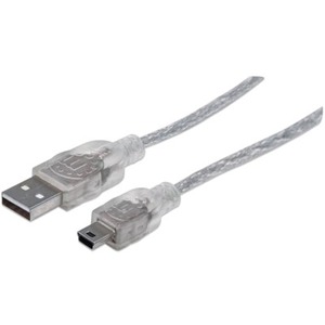 Manhattan Hi-Speed USB 2.0 A Male to Mini-B Male Device Cable, 6', Translucent Silver