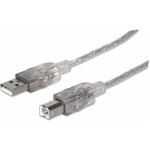 Manhattan Hi-Speed USB 2.0 A Male to B Male Device Cable, 16', Translucent Silver