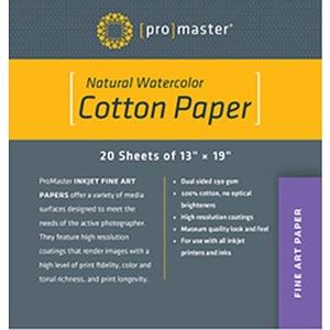 Promaster Natural Watercolor Cotton Paper - 13"x19" - 20 Sheets