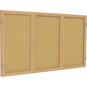 Enclosed Bulletin Board (3 door) - Frame: Oak Finish, Size: 36 x 72