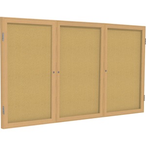 Enclosed Bulletin Board (3 door) - Frame: Oak Finish, Size: 48 x 96