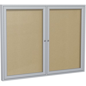 Enclosed Bulletin Board (2 door) - Frame: Outdoor Satin Aluminum, Size: 36 x 60