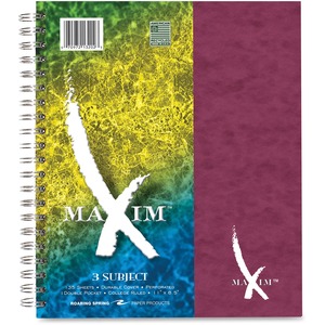 Roaring Spring Maxim Notebook, College Rule, 11 x 9, 3 Subject, 135 Sheets/Pad, Assorted