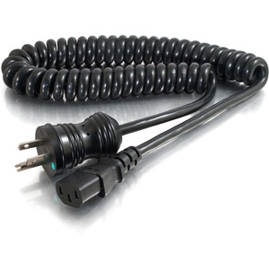 C2G 8ft 18 AWG Coiled Hospital Grade Power Cord (NEMA 5-15P to IEC320C13) - Black