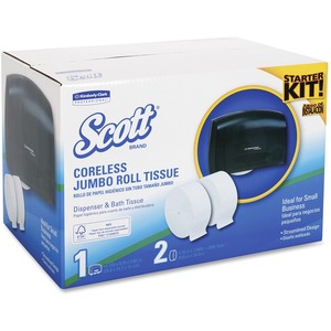 Coreless Roll Tissue Starter Kit, Dispenser,2 Rolls, Smoke