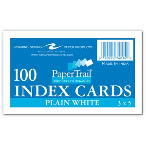 Roaring Spring Paper Trail Index Cards White 3x5 100 Pk Blank