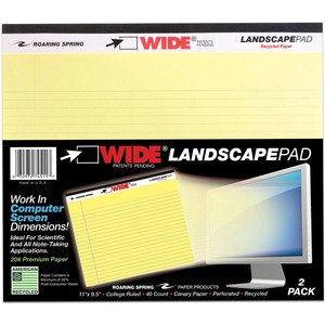 Roaring Spring Landscape Recycled Pad Canary 9.5x11 2 Pk Bulk