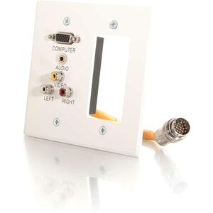 C2G RapidRun Double Gang Integrated VGA (HD15) + 3.5mm + Composite Video + Stereo Audio + Decorative Style Wall Plate - White