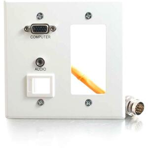 C2G RapidRun Double Gang Integrated VGA (HD15) + 3.5mm + Keystone + Decorative[ Style Wall Plate - White