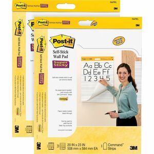 Post-it Self-Stick Wall Easel Primary Ruled Pad, 20W x 23H, White, 20 Sheets, 2/Pack -MMM566PRL