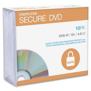 Memorex Secure DVD Recordable Media - DVD-R - 16x - 4.60 GB - 10 Pack