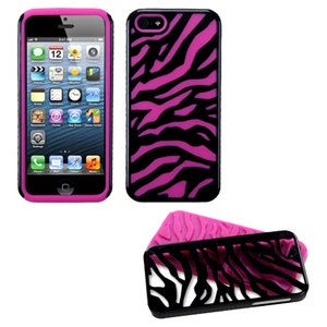 Insten Hybrid Impact Hard Skin Case Cover for iPhone 5 5G - Black Hot Pink