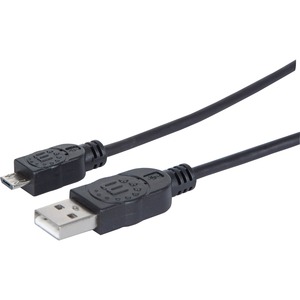 Manhattan Hi-Speed USB 2.0 A Male/Micro-B Male Device Cable, 1.5', Black, Retail Pkg