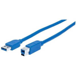 Manhattan SuperSpeed USB 3.0 A Male to B SuperSpeed Male Device Cable - 5 Gbps - Blue - 3 ft