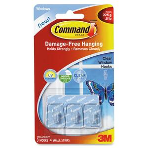 Adhesive Window Hooks, Holds 1/2 lb.,3/PK, Clear