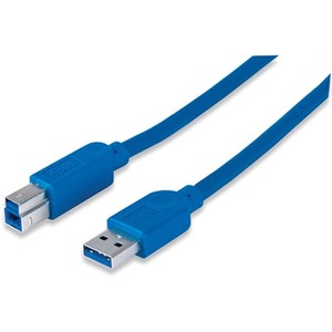 Manhattan SuperSpeed USB 3.0 A Male/B Male Cable, 2m (6.5 ft), 5 Gbps, Blue, Retail Package