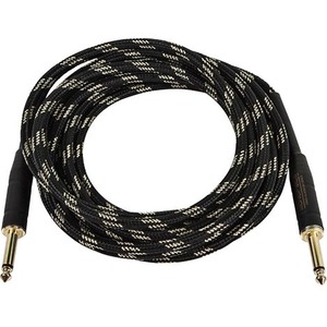 Monoprice 20ft Cloth Series 1/4 inch TS Male 20AWG Instrument Cable - Black & Gold