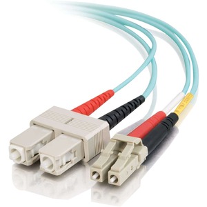 C2G 0.5m LC-SC 10Gb 50/125 Duplex Multimode OM3 Fiber Cable - Aqua - 1.6ft