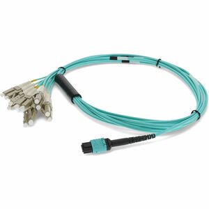 AddOn 2m MPO (Female) to 6xLC (Male) 12-Strand Aqua OM3 Duplex Fiber Fanout Cable