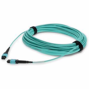 AddOn 50m MPO (Male) to MPO (Male) 12-Strand Aqua OM4 Crossover Fiber OFNR (Riser-Rated) Patch Cable