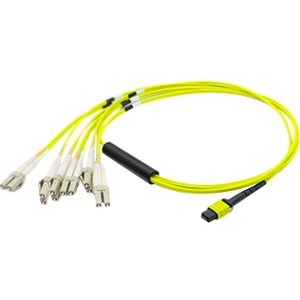 AddOn 30m MPO (Female) to 6xLC (Male) 12-Strand Yellow OS2 Duplex OFNR (Riser-Rated) Fiber Fanout Cable