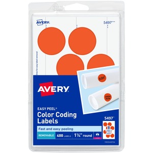 Avery® Removable Print or Write Color Coding Labels for Laser Printers, 1-1/4" Round, 400 Labels (5497)