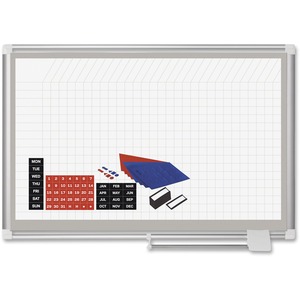 Planner White Board, 1x2 Grid, 36x24 , Aluminum