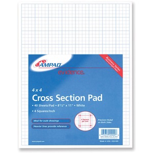 Cross-Section Pad,Ruled 4x4,20lb.,40 Sheets,8-1/2x11 ,WE