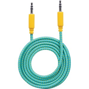 Manhattan Braided 3.5mm Stereo Male to Male - Teal/Yellow - 6' - Retail Blister