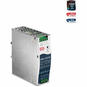 TRENDnet 120 W Single Output Industrial DIN-Rail Power Supply, Extreme -25 to 70 °C (-13 to 158 °F) Operating Temp, Power Supply 120W, DIN-Rail Mount, Overload Protection, Silver, TI-S12048