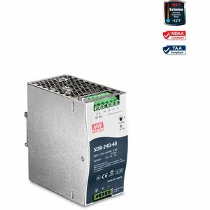 TRENDnet 240W Single Output Industrial DIN-Rail Power Supply, Extreme Operating Temp Range -25 to 70 °C(-13 to 158 °F) Built-in Active PFC, Passive Cooling, DIN-Rail Mount, Silver, TI-S24048
