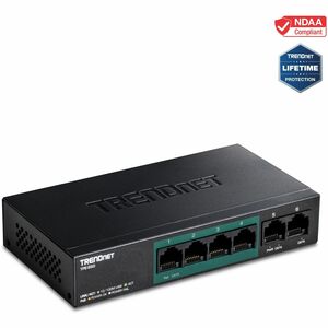 TRENDnet 6-Port Fast Ethernet PoE+ Switch, 4 x Fast Ethernet PoE Ports, 2 x Fast Ethernet Ports, 60W PoE Budget, 1.2 Gbps Switch Capacity, Metal, Limited Lifetime Protection, Black, TPE-S50